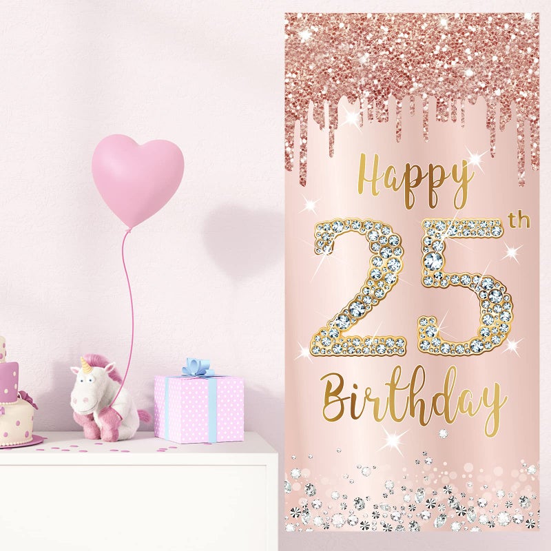 Excelloon 25th Birthday Door Banner Decorations for Women  Pink Rose Gold Happy 25 Birthday Backdrop Sign Party Supplies  Large 25 Year Old Birthday Poster Door Cover Decor - Image 4