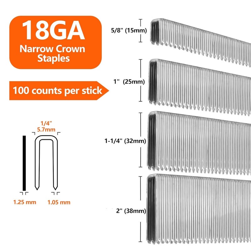 SITLDY 1000-Count 1- Inch Length 304 Stainless Steel 18 Gauge 1/4 Inch Narrow Crown Staples Heavy Duty Beveled Chiseled Pointed Staples, for Pneumatic, Electric 18GA Stapler Gun - Image 2