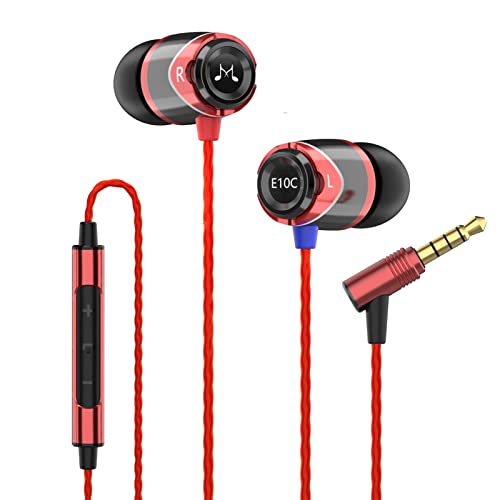 SoundMAGIC E10C Wired Earbuds with Microphone HiFi Stereo Earphones Noise Isolating in Ear Headphones Powerful Bass Tangle Free Cord Black Red - Image 1