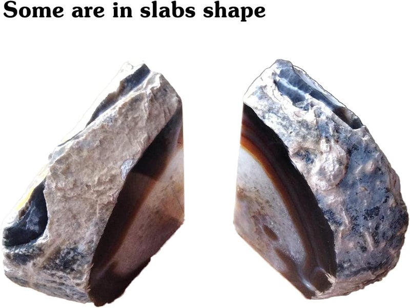 AMOYSTONE Geode Bookends Agate Shelve Decor Crystal Book Ends for Heavy Books Nature Brown with Rubber Bumper(1 Pair, 3-4 LBS) - Image 4