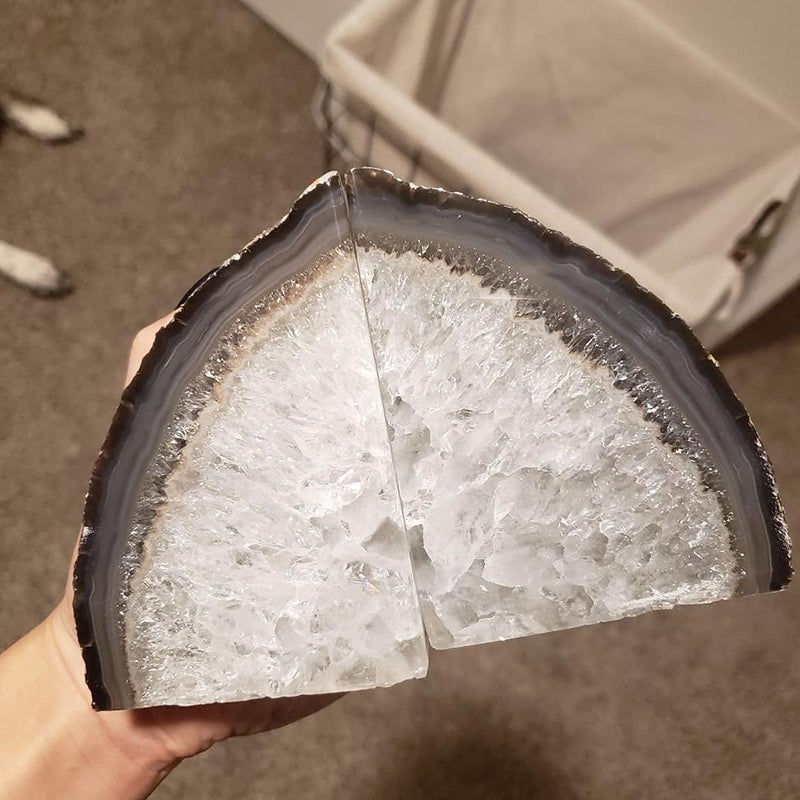 AMOYSTONE Geode Bookends Agate Shelve Decor Crystal Book Ends for Heavy Books Nature Brown with Rubber Bumper(1 Pair, 3-4 LBS) - Image 3