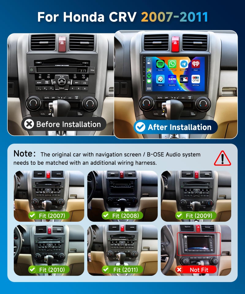 METEESER [4G+64G] Car Stereo for Honda CRV 2007-2011 with 5GWiFi/Android 15/Wireless Carplay Android Auto,9" Incell Touch Screen Radio,GPS/EQ DSP/Bluetooth5.0/SWC/AHD Backup Camera - Image 2