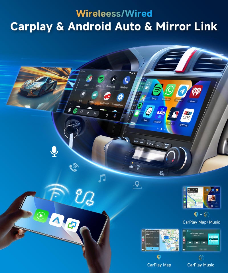 METEESER [4G+64G] Car Stereo for Honda CRV 2007-2011 with 5GWiFi/Android 15/Wireless Carplay Android Auto,9" Incell Touch Screen Radio,GPS/EQ DSP/Bluetooth5.0/SWC/AHD Backup Camera - Image 3