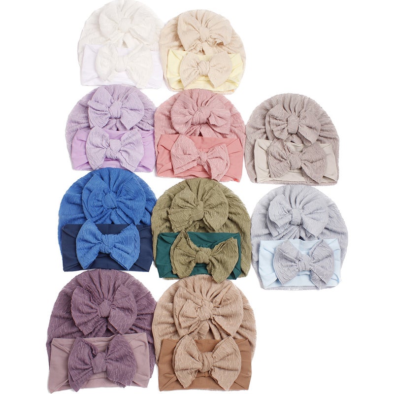 Generic European and American Summer New Baby Jacquard Hat Headband Set Bow Headband Combination Girls Cute Hat 10 color mixed shooting multiples