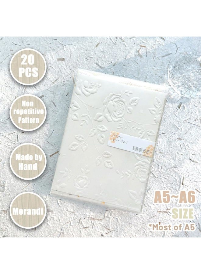 Aromoty 20Pcs Handmade Scrapbook Paper Craft Textured Paper Morandi A5 Sheet Mesh Fabric Mulberry Special Mix for Scrapbooking Junk Journal Journaling Supplies DIY Materials,5.8x8.2 inches - Image 4