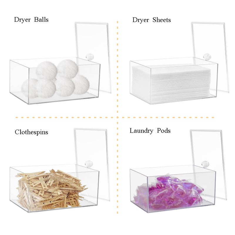 zoocatia Farmhouse Laundry Dryer Sheet Holder Clear Detergent Pods Container Dryer Balls Dispenser with Lid, Organization and Storage Box for Laundry Room, Bedroom, Desk - Image 2