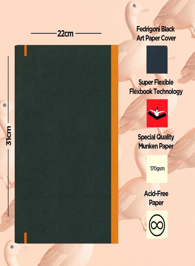 flexbook Sketchbook Orange | Large A4 | 22x31cm | 96 pages | 170gsm Special Quality Munken Paper | Special Black Art Paper Cover | Elastic Band Closure | FSC Certified - Image 3
