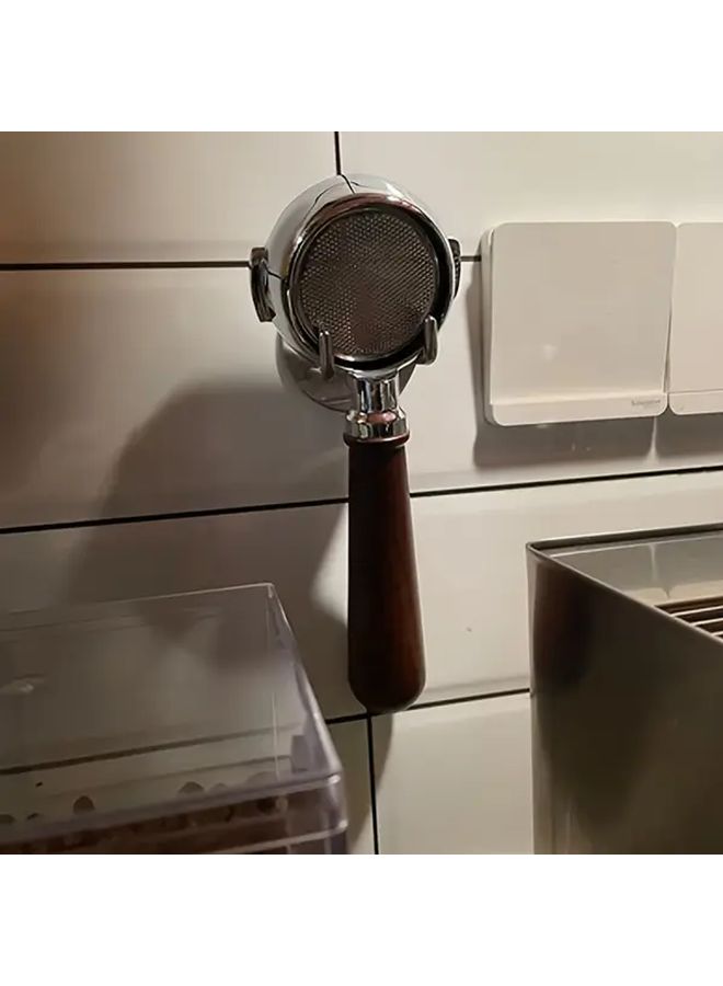 Stainless Steel Wall Mounted Coffee Machine Handle Holder With Wooden Handles And Hooks - Image 2