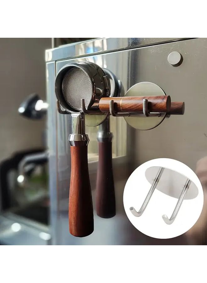 Stainless Steel Wall Mounted Coffee Machine Handle Holder With Wooden Handles And Hooks - Image 1