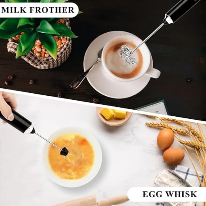 كاست ويف خلاط حليب كهربائي مزدوج الخفق، عصا خلاط حليب محمولة للقهوة، خلاط مشروبات قابل لإعادة الشحن عبر USB، 3 سرعات قابلة للتعديل للاتيه والكابتشينو والشوكولاتة الساخنة والبيض باللون الأسود - Image 5