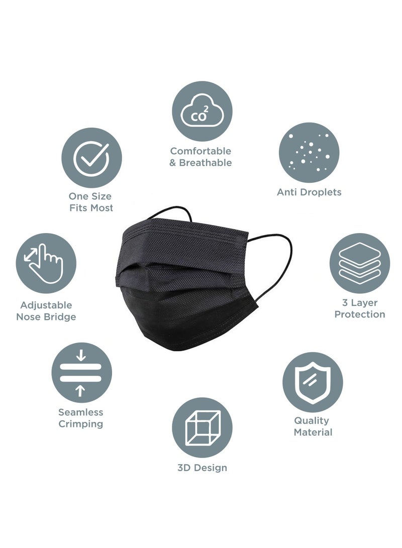 though56 50 قطعة قناع وجه أسود ثلاثي الطبقات للاستخدام مرة واحدة للبالغين - Image 3