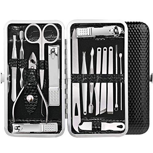 URBANMAC Manicure Pedicure 16 Tools Set Nail Clippers Stainless Steel Professional Nail Scissors Grooming Kits, Nail Tools with Leather Case - Image 1