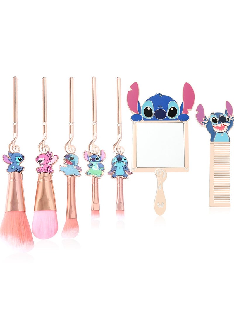 general Makeup Brush Set, Anime stitch Makeup Brush Set series, stitch items for girls and women - 7 pink sets - Image 1