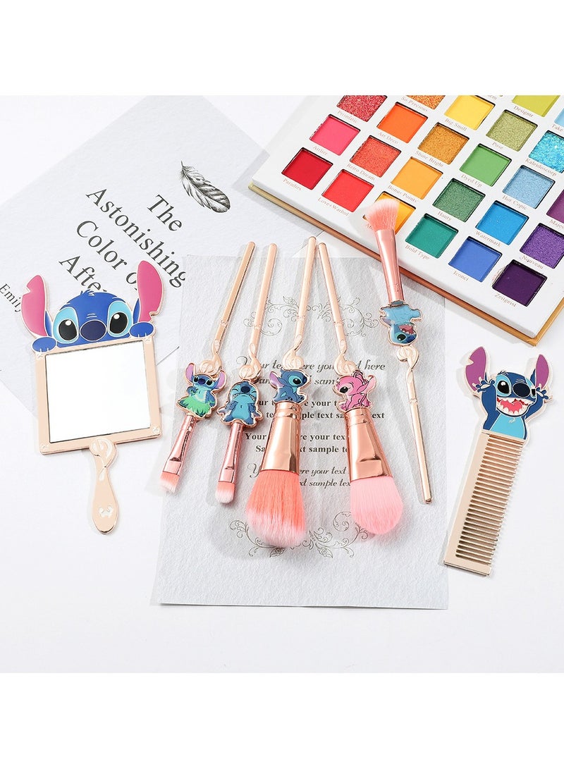 general Makeup Brush Set, Anime stitch Makeup Brush Set series, stitch items for girls and women - 7 pink sets - Image 2