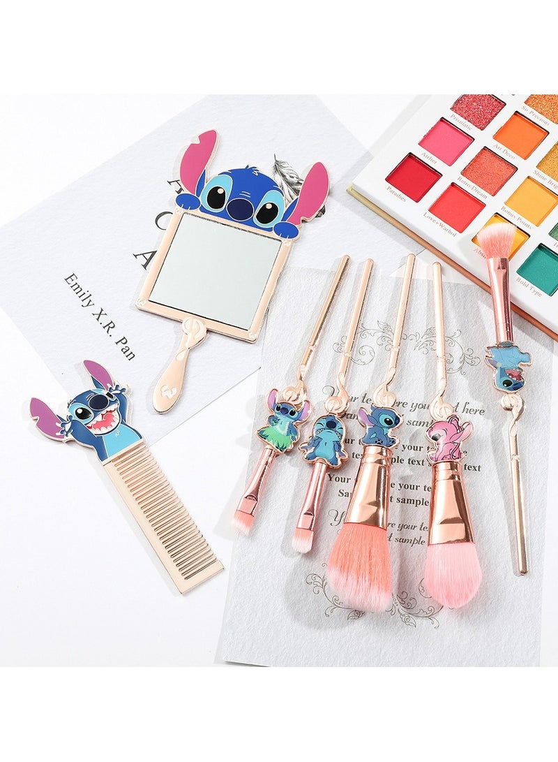 general Makeup Brush Set, Anime stitch Makeup Brush Set series, stitch items for girls and women - 7 pink sets - Image 3