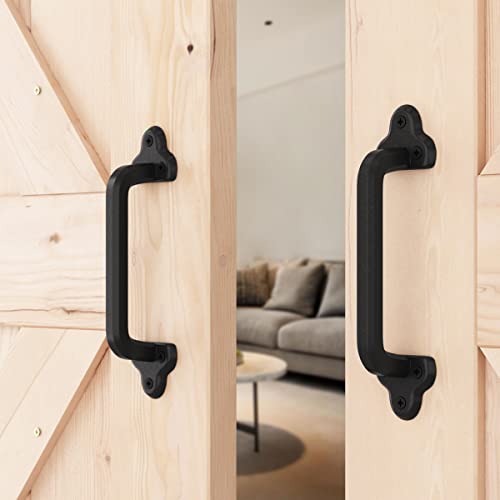 SMARTSTANDARD Heavy Duty 9" Antique Barn Door Handle Set of 4, Large Rustic Retro Cast Iron Handle for Gates Garages Sheds Furniture, Black Powder Coated Finish, Square - Image 5
