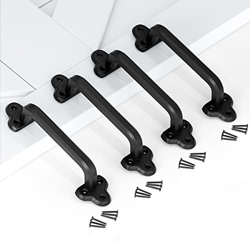 SMARTSTANDARD Heavy Duty 9" Antique Barn Door Handle Set of 4, Large Rustic Retro Cast Iron Handle for Gates Garages Sheds Furniture, Black Powder Coated Finish, Square - Image 1