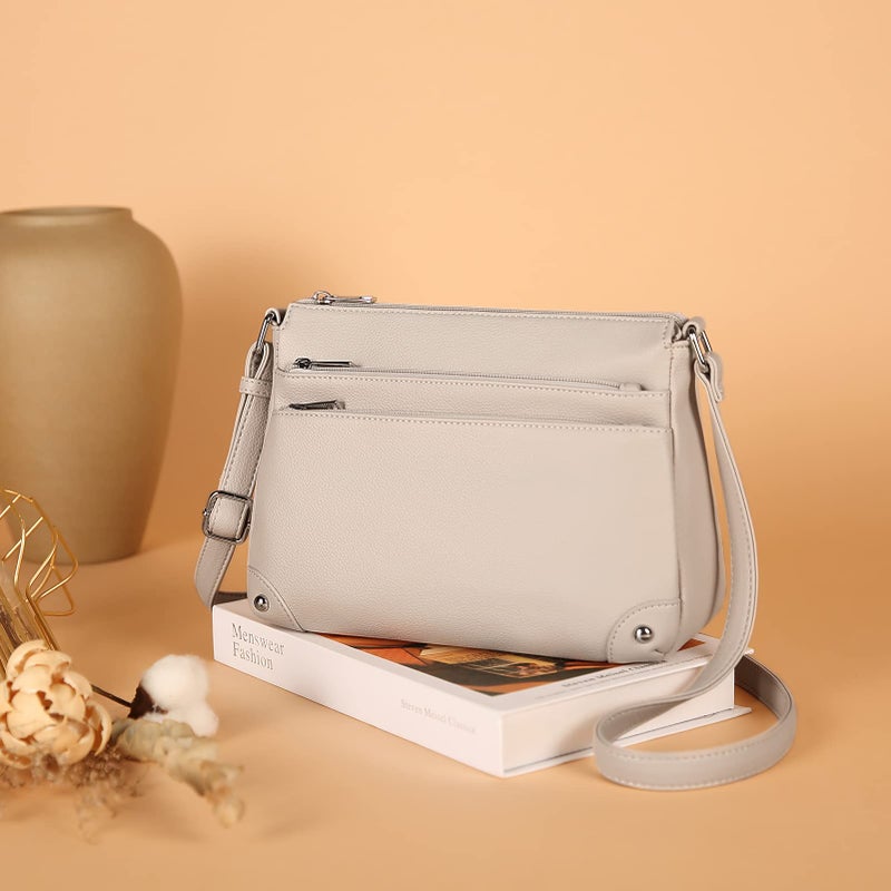 WESTBRONCO Crossbody Bags for Women, Medium Size Shoulder Handbags, Satchel Purse with Multi Zipper Pocket Grey - Image 3