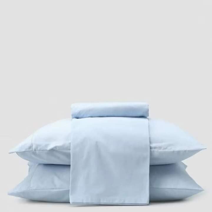 Elhamad 3 Piece Cotton Elastic Sheet Set Suitable for Home, Hotels and Touristic Villages 1 Fitted Sheet with 2 Pillow Cover 50x70 (Baby Blue, Queen 140x200cm)