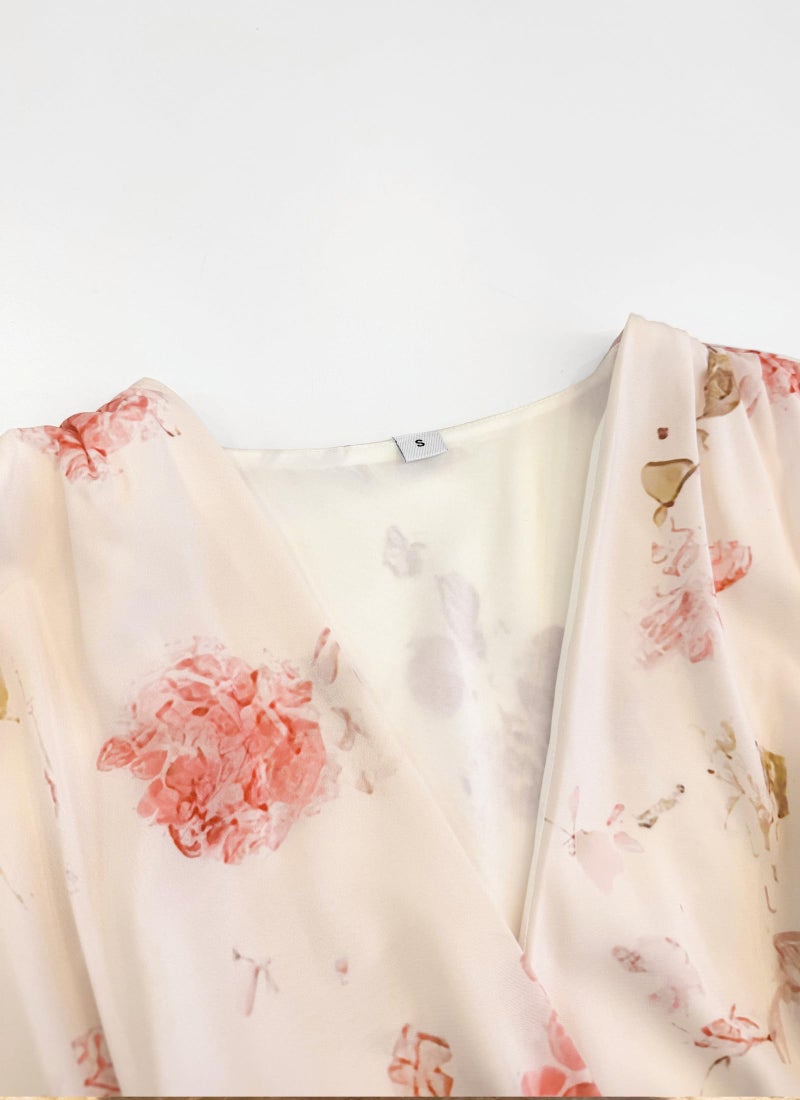 XNC Long Sleeve Dresses for Women 2026 Spring Summer Casual Boho Floral Chiffon Dress Tulle Flowy Maxi Wedding Guest Dress Pink - Image 4