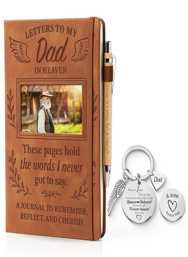 EliteSign Memorial Gifts for Loss of Dad, Letters to My Father in Heaven Grief Journal with Photo Cover, Wood Pen & Angel Keychain, Sympathy Bereavement Gifts for Loss of Father, Dad Memorial Gift from Daughter Son - Image 1