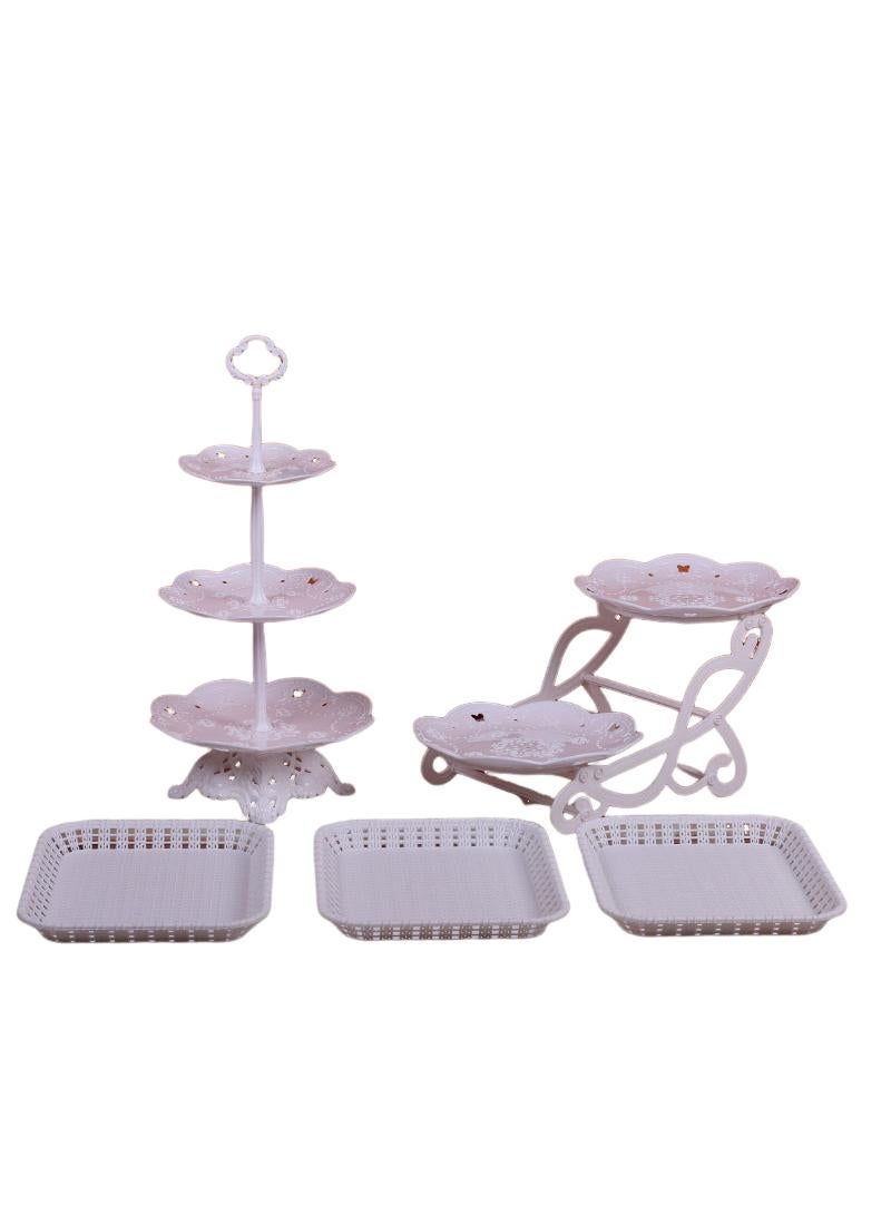 Bluejw 5-Piece Cake Dim Sum Tray Shelf Set Plastic Cake Stands Set White  - Image 1