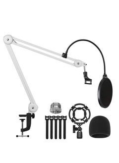 LEFAFA Boom Arm Mic Stand,  Heavy Duty Microphone Arm Stand Suspension Scissor Adjustable Mic Stand with Desk Mount, 3/8” to 5/8" Screw, Cable Ties, for Recording Gaming Streaming Podcasting(White, 55 cm)  - Image 1