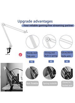 LEFAFA Boom Arm Mic Stand,  Heavy Duty Microphone Arm Stand Suspension Scissor Adjustable Mic Stand with Desk Mount, 3/8” to 5/8" Screw, Cable Ties, for Recording Gaming Streaming Podcasting(White, 55 cm)  - Image 3