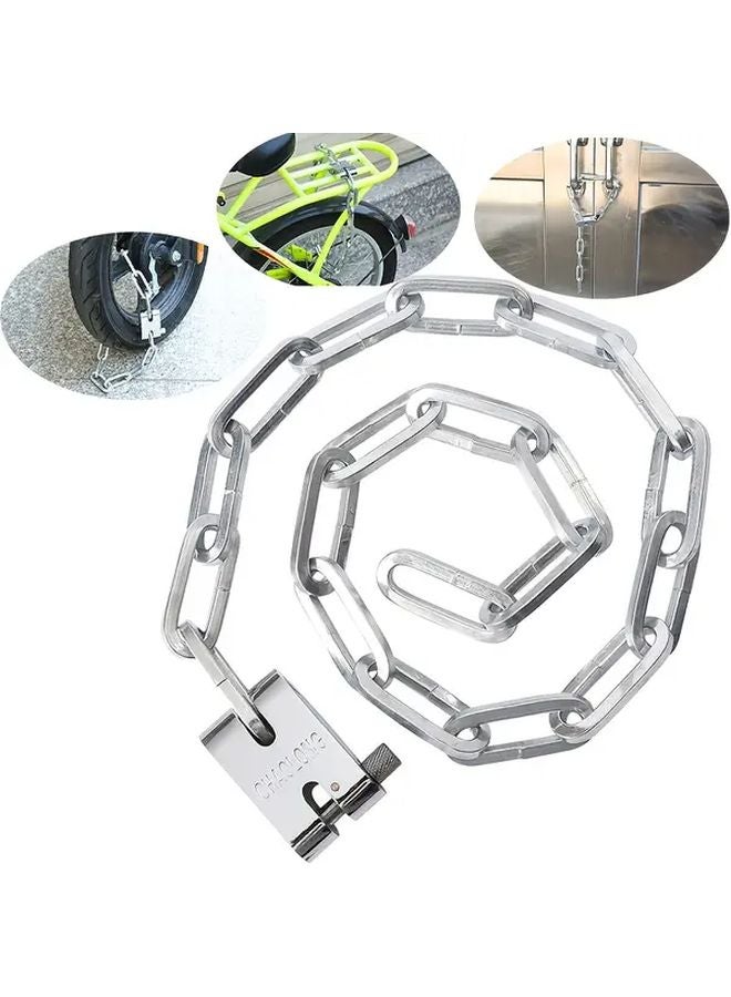 Silvery Stainless Steel Chain Lock Anti Theft Heavy Duty Rust Resistant for Bicycle Motorcycle - Image 2