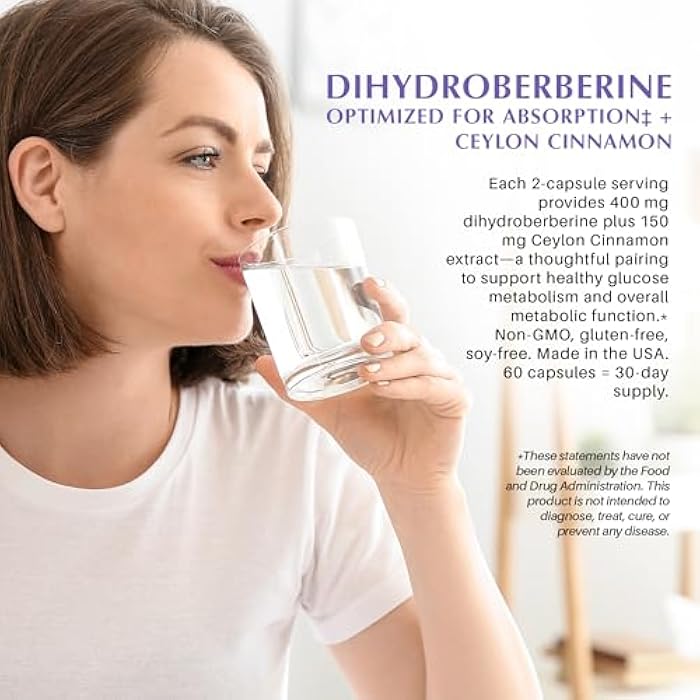 Naturals Dihydroberberine | Optimized for Maximum Absorption | with Organic Ceylon Cinnamon Extract | Supports Healthy Glucose Metabolism & Overall Metabolic Function | 60 Capsules - Image 2