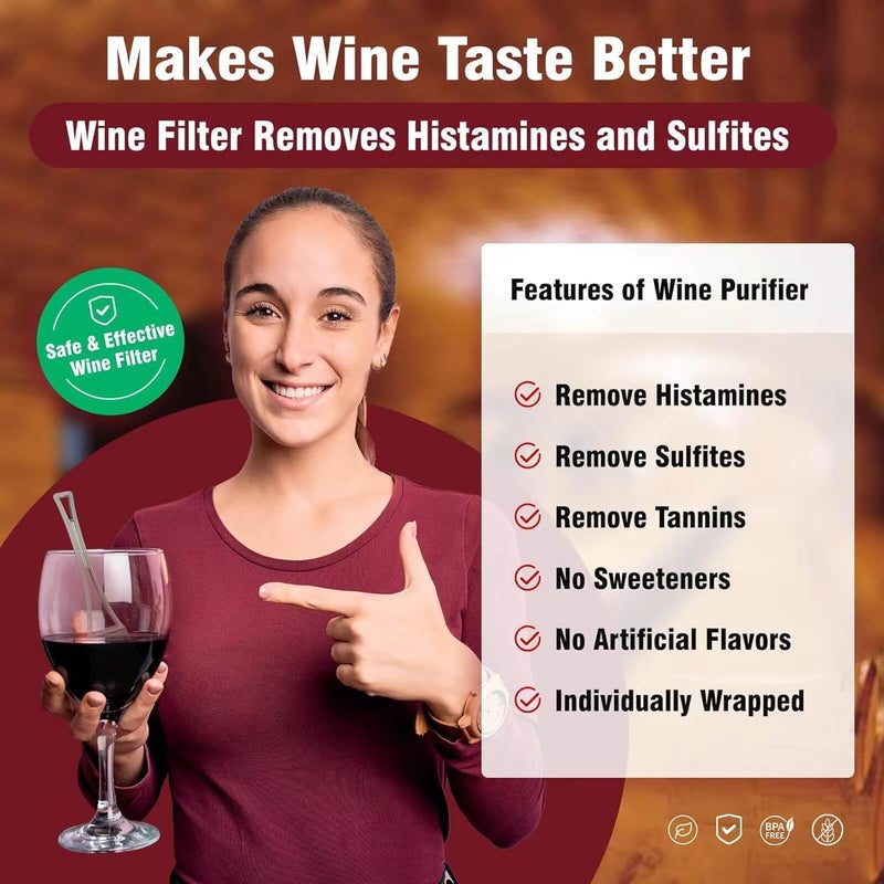 Cmefire Wine Filters Sulfites Histamines Purifier Wands: May Reduce and Alleviate Wine Allergies & Sensitivities - Purifies Wine without Compromising Taste and Purity(24 Packs) - Image 3