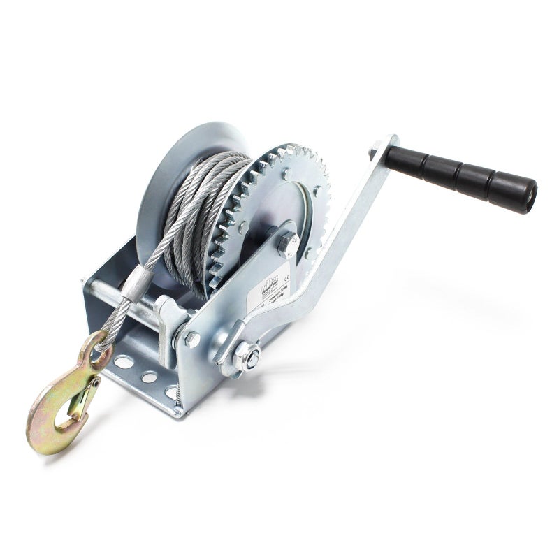 WilTec WilTec Manual Hand Wire Winch with 720kg Tensile Force 10m Rope Length 4:1 Gear Car Boat Trailer Caravan - Image 1