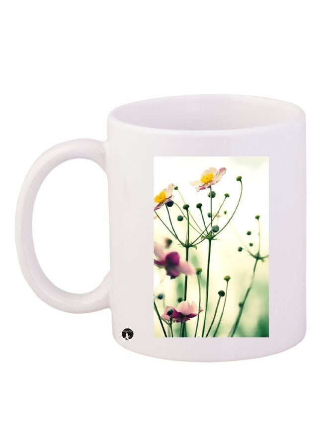 RYN Flower Printed Coffee Mug White/Green/Purple 11ounce