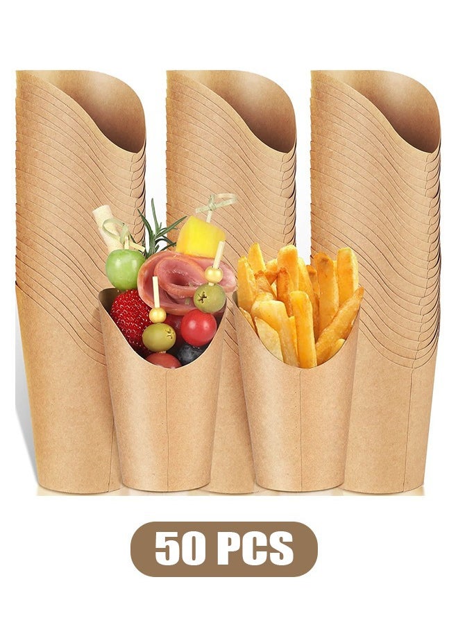 Generic 50 Pcs French Fries Holder Paper Charcuterie Cups, Disposable Take-out Party French Fry Cups, Waffle Paper Popcorn Boxes Sandwich Paper Cups Holder Wedding Food Trays 12oz (Brown)  - Image 1