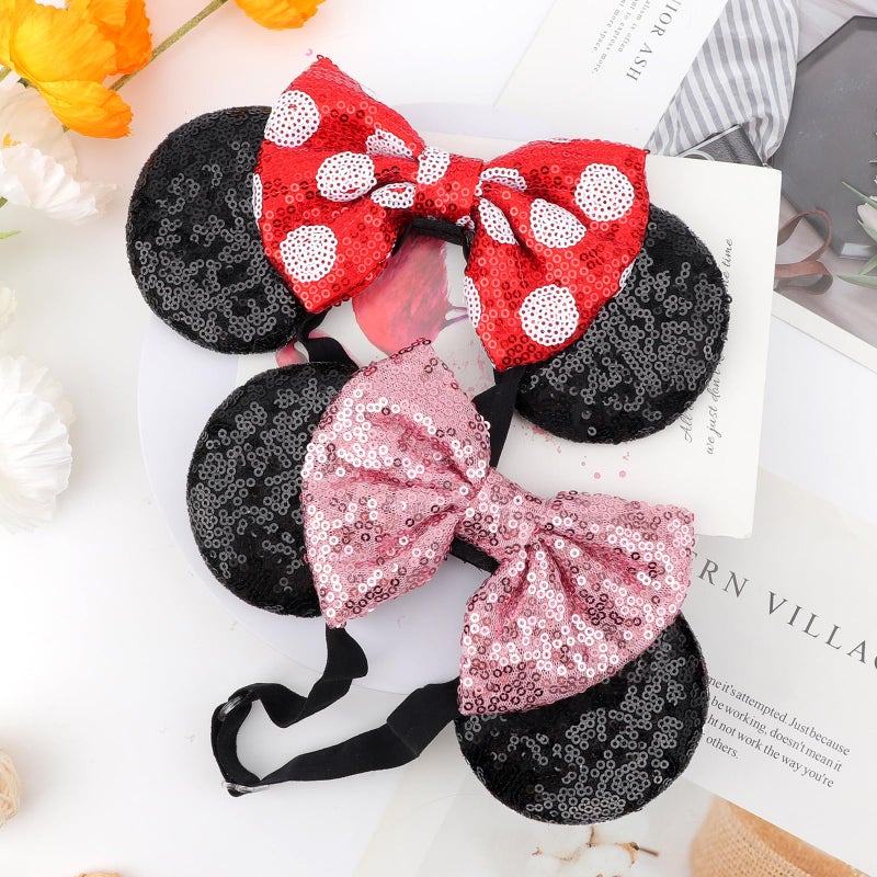 AQOKKA Mouse Ears Headbands with Bow Minnie Ears Cosplay Costume Hair Accessories for Women Birthday Party Decoration - Image 4