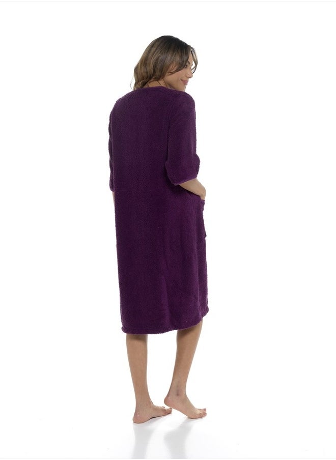 fashion_junction - Ladies/Womens 100% Cotton Terry Towelling Zip Front Dressing Gown/Bathrobe/Housecoat (Plum, Medium) - Image 1
