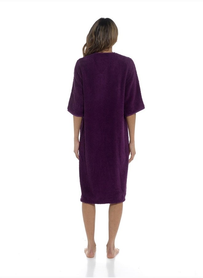 fashion_junction - Ladies/Womens 100% Cotton Terry Towelling Zip Front Dressing Gown/Bathrobe/Housecoat (Plum, Medium) - Image 1