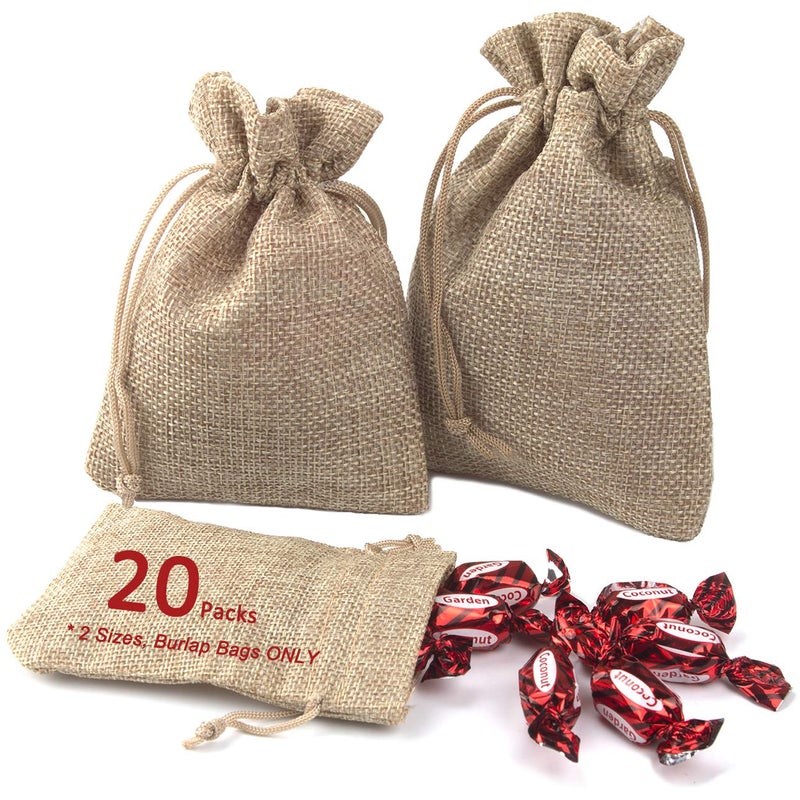 ADVcer Burlap Bags with Drawstring Set 55 x 4 and 48 x 35 Sacks 20 for Small Favor Gift Treat Goodie Party Jewelry Little Sachet Coffee Bean Mini Decor Craft Candy Tea Storage Linen