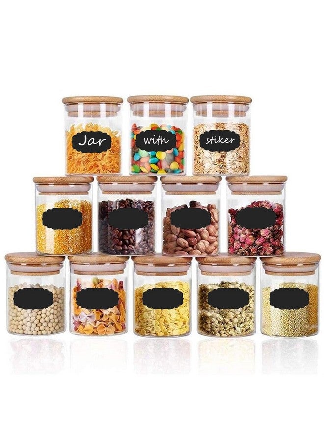 Brezzycloud 12 Set Glass Jars Set With Bamboo Airtight Lid And Lable,Spice Storage Container With Wooden Lid,Airtight Canister Jar For Kitchen ,Coffee,Beans,Candy,Nuts,Herbs (Set Of 12,220Ml),Clear - Image 1