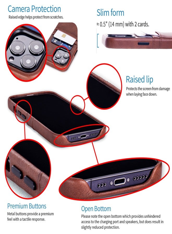 Dockem Wallet Case for iPhone 13 Pro with Built-in Metal Plate for Magnetic Mounting & 2 Credit Card Holder Pockets: Exec M2, Premium Synthetic Leather (6.1" iPhone 13 Pro, Brown) - Image 4