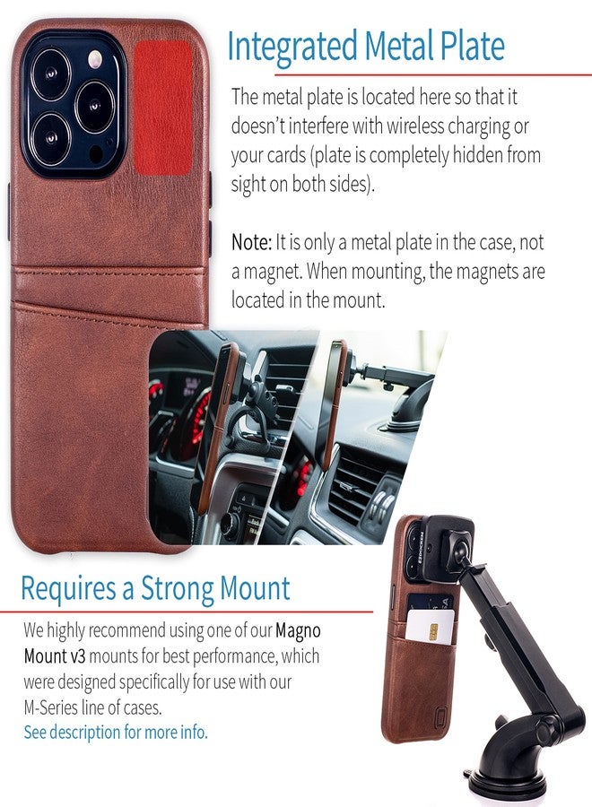 Dockem Wallet Case for iPhone 13 Pro with Built-in Metal Plate for Magnetic Mounting & 2 Credit Card Holder Pockets: Exec M2, Premium Synthetic Leather (6.1" iPhone 13 Pro, Brown) - Image 3