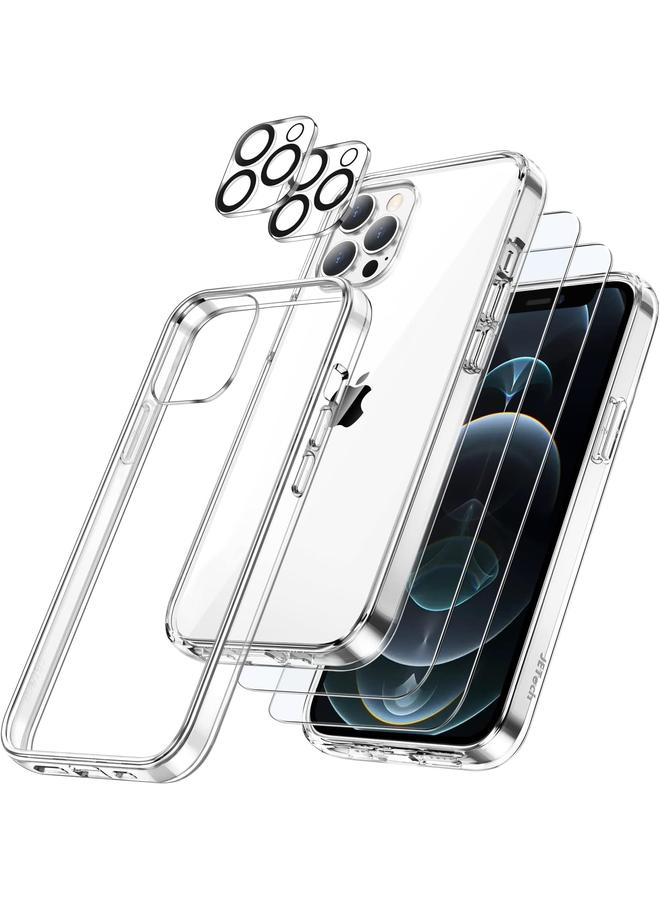 Jetech 5 In 1 Case For Iphone 12 Pro 6.1 Inch With 2 Pack Screen Protector And 2 Pack Camera Lens Protector Non Yellowing Full Coverage Tempered Glass Film Shockproof Phone Cover Clear - Image 1