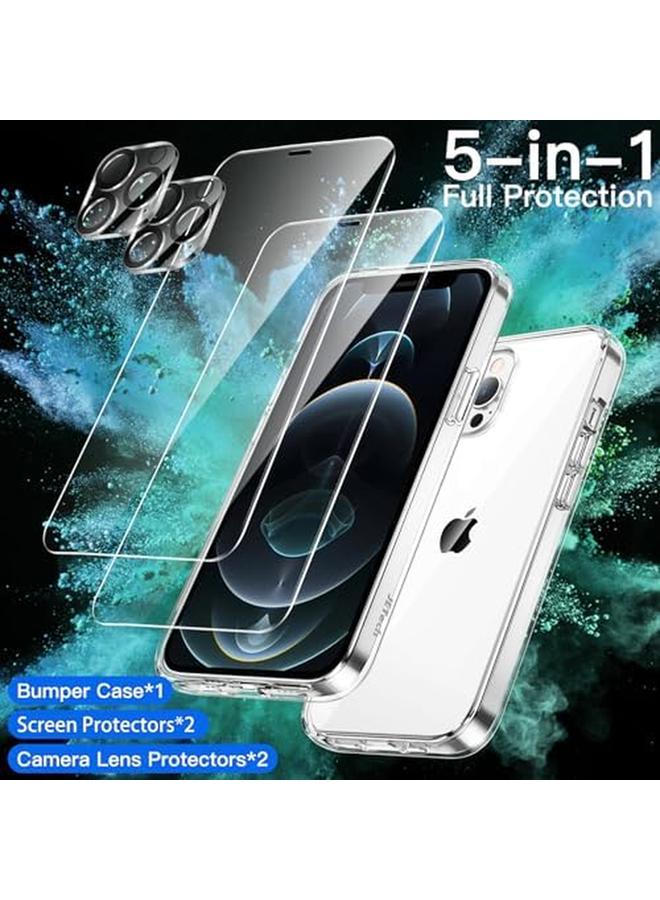 Jetech 5 In 1 Case For Iphone 12 Pro 6.1 Inch With 2 Pack Screen Protector And 2 Pack Camera Lens Protector Non Yellowing Full Coverage Tempered Glass Film Shockproof Phone Cover Clear - Image 2