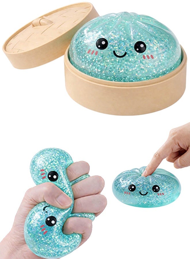 Light Blue Glitter Dumpling Squishy Fidget Toy, Stress Relief Sensory Squeeze Toy - Image 1