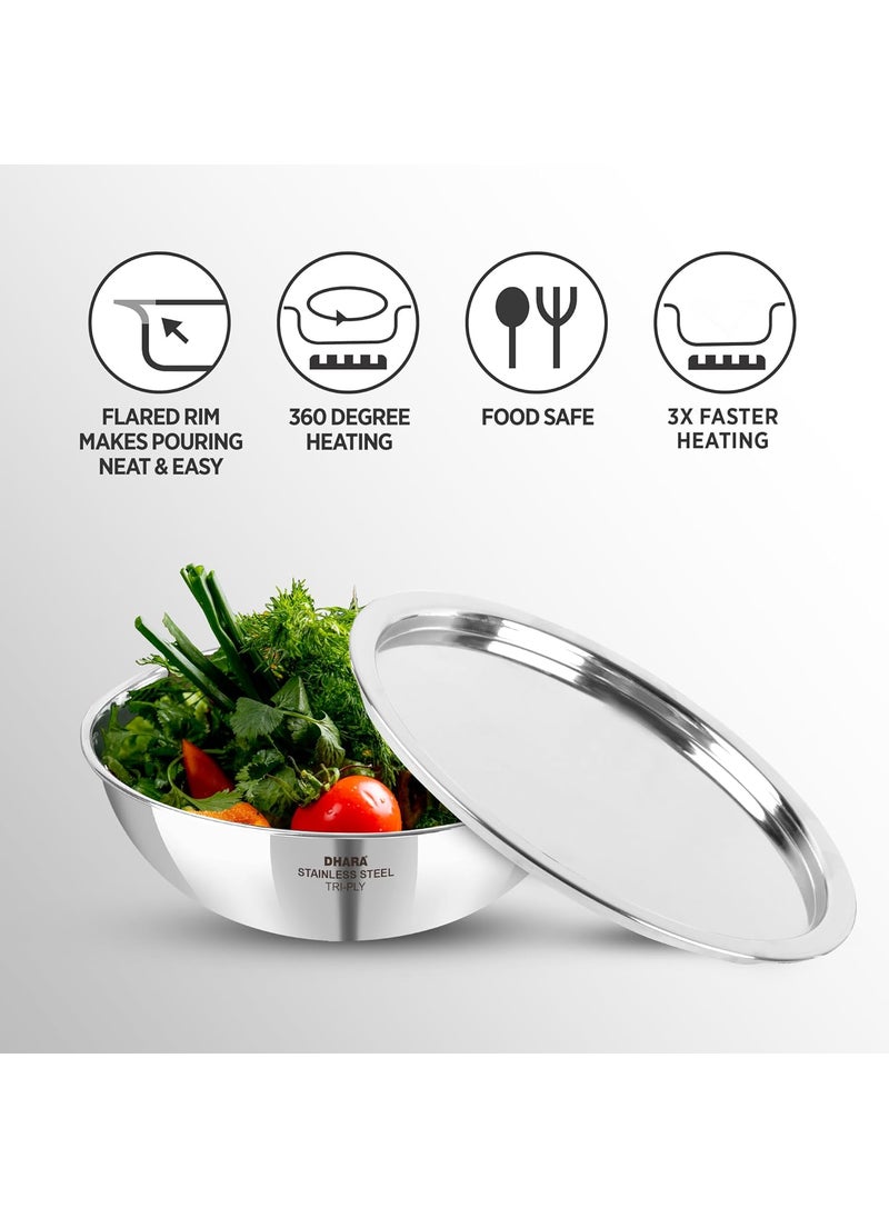 Dhara Stainless Steel Dhara Stainless Steel Gas and Induction Compatible Tri ply Tasla with SS Lid 18 Cm 1 Litre Heat Resistant Matt Finish Surface PFOA Free Dishwasher Safe Steel Deep Frying Tasla for Kitchen  - Image 2