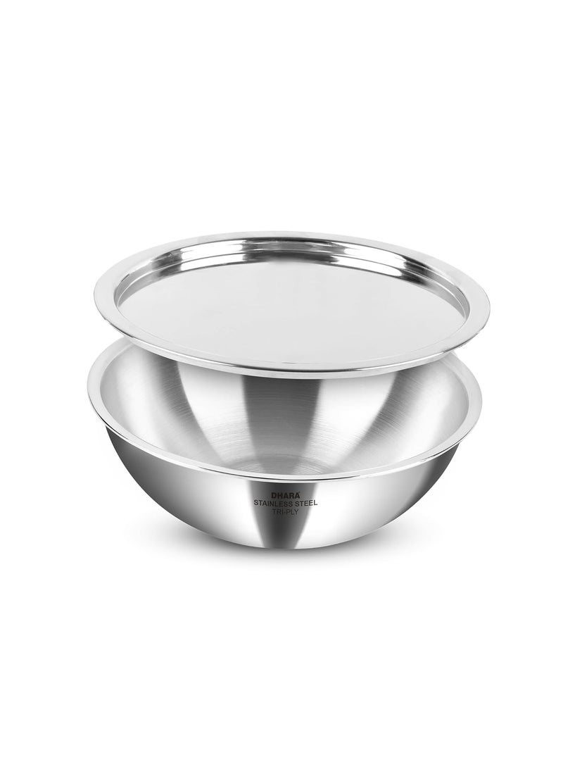 Dhara Stainless Steel Dhara Stainless Steel Gas and Induction Compatible Tri ply Tasla with SS Lid 18 Cm 1 Litre Heat Resistant Matt Finish Surface PFOA Free Dishwasher Safe Steel Deep Frying Tasla for Kitchen  - Image 1