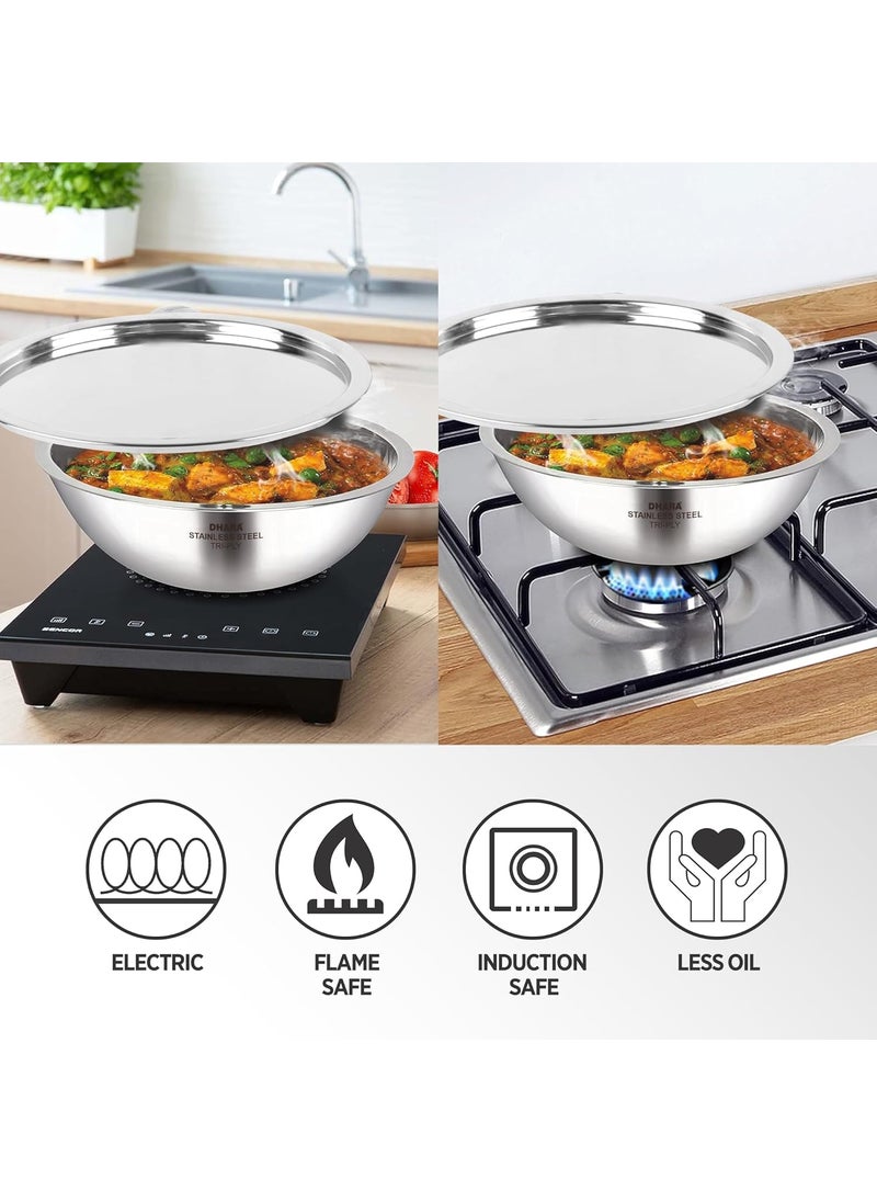 Dhara Stainless Steel Dhara Stainless Steel Gas and Induction Compatible Tri ply Tasla with SS Lid 18 Cm 1 Litre Heat Resistant Matt Finish Surface PFOA Free Dishwasher Safe Steel Deep Frying Tasla for Kitchen  - Image 4
