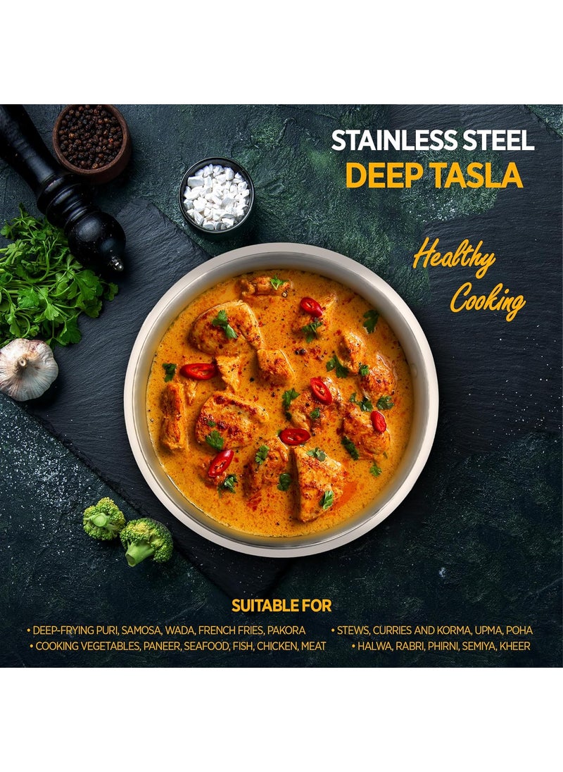Dhara Stainless Steel Dhara Stainless Steel Gas and Induction Compatible Tri ply Tasla with SS Lid 18 Cm 1 Litre Heat Resistant Matt Finish Surface PFOA Free Dishwasher Safe Steel Deep Frying Tasla for Kitchen  - Image 5
