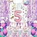 FIGEPO 5th Girl Birthday Unicorn Party Decorations set 5 Year Old Party Supplies for Girls with Balloons Garland kit Birthday Tablecloth Unicorn Banner - Image 2