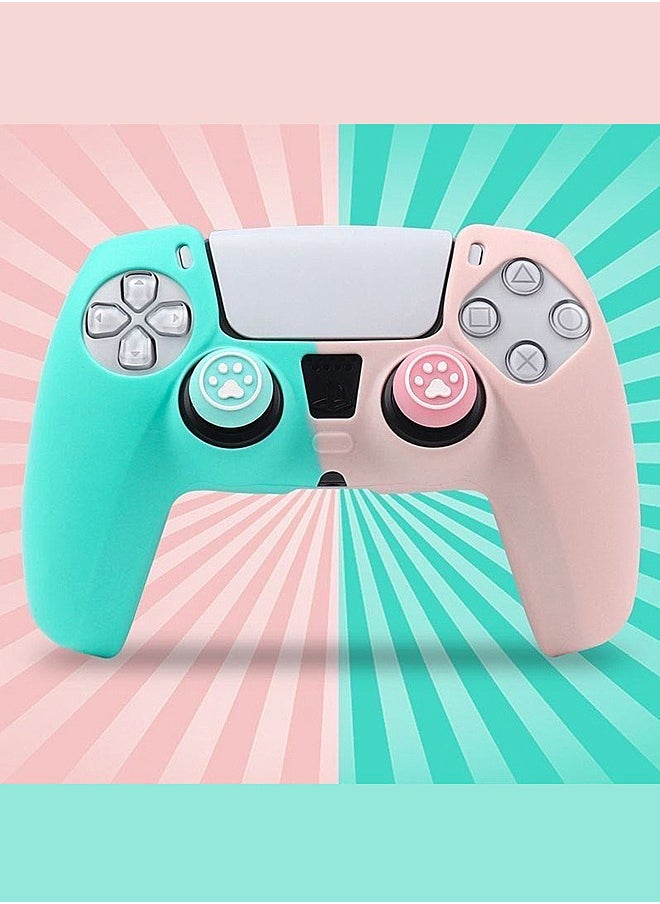 WooFree PS5 Controller Silicone Protective Cover Case with 2 Thumb Grip Caps Cyan and Pink 